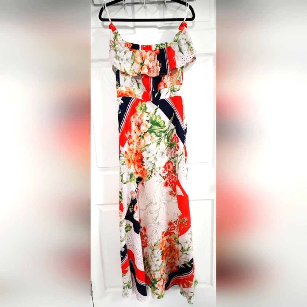 New York & Company Floral Maxi Dress - Red, White, and Green